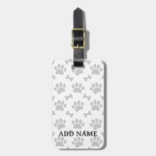 Grey Paws And Bones Pattern Luggage Tag