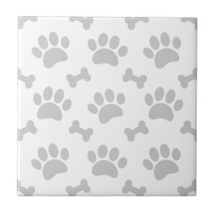 Grey Paws And Bones Pattern Pet Ceramic Tile