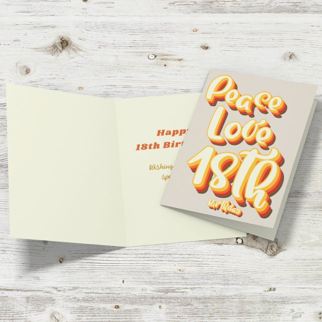 Grey Peace Love Retro Groovy 18th Happy Birthday Card (Creator Uploaded)