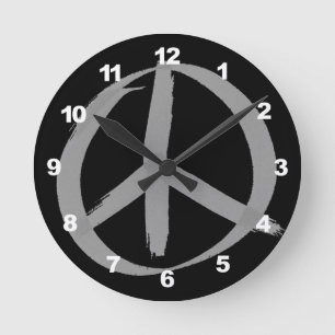 Grey Peace Sign Round Clock