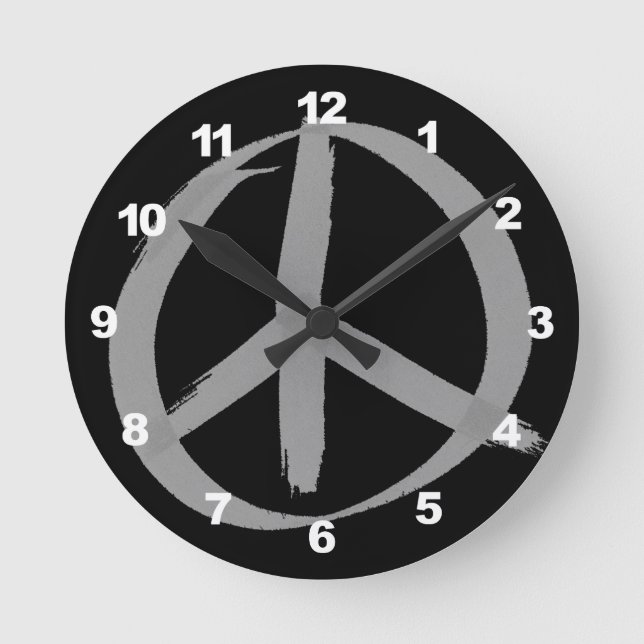 Grey Peace Sign Round Clock (Front)