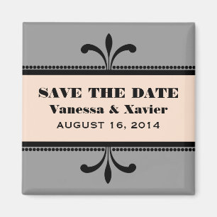 Grey/Peach Fancy Art Deco Save the Date Magnet