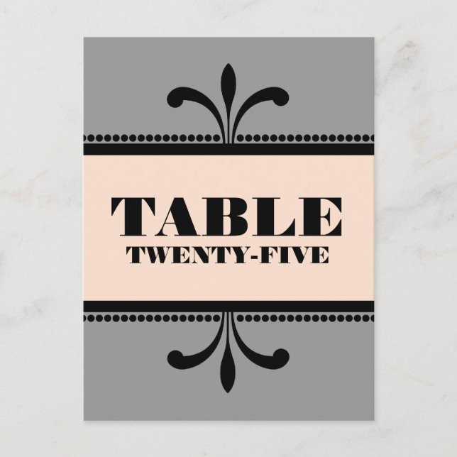 Grey/Peach Fancy Art Deco Table Number Postcard (Front)