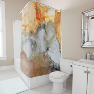 Grey Peach Marbled Abstract  Shower Curtain