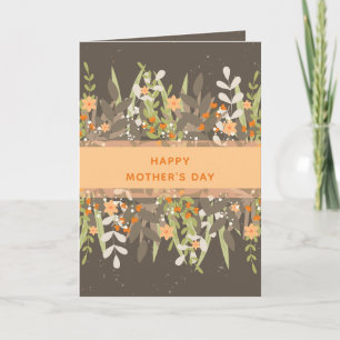 Grey Peach Minimalist Floral Ribbon Mother's Day Card
