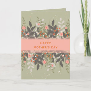 Grey Peach Minimalist Floral Ribbon Mother's Day Card