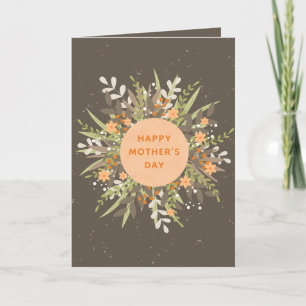 Grey Peach Minimalist Floral Wreath Mother's Day Card