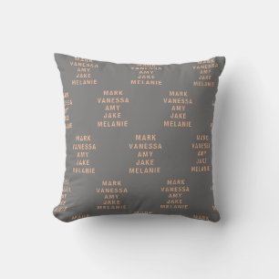 Grey Peach Modern Names Pattern Centred Cushion