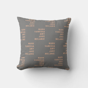 Grey Peach Modern Names Pattern Minimalist Cushion
