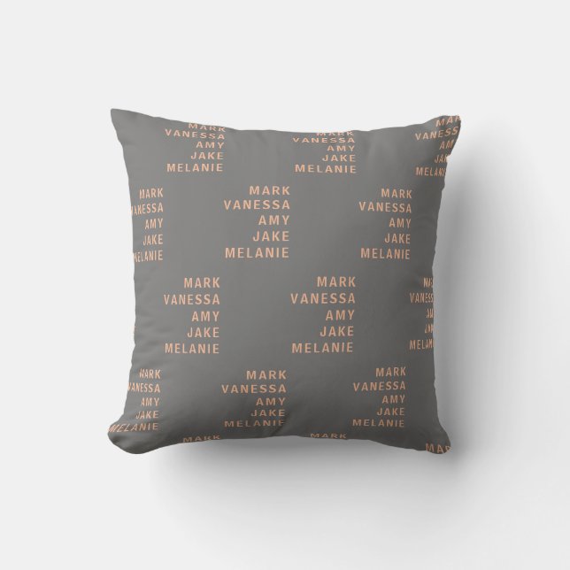 Grey Peach Modern Names Pattern Minimalist Cushion (Front)