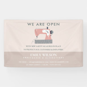 GREY PEACH PINK SEWING MACHINE TAILOR RE OPENING BANNER