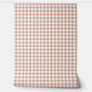 Grey Peach Pink Stripe Plaid Retro Style Wallpaper