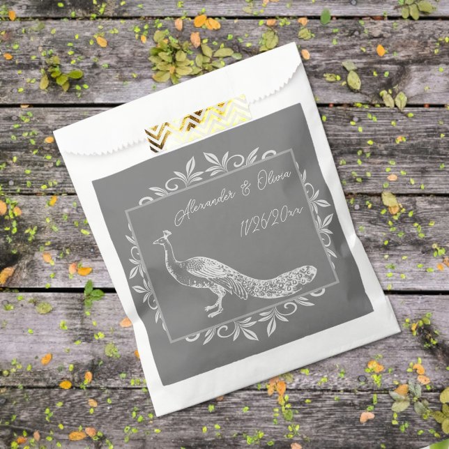 Grey Peacock Flourish Wedding Favour Bag (Gray Peacock Flourish Wedding Favor Bags)