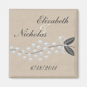 Grey Pearls Parchment Save the Date Magnet