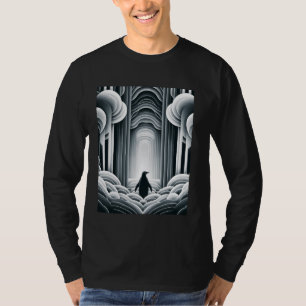 Grey Penguin Arches Waves Art Deco Nostalgic Gate T-Shirt