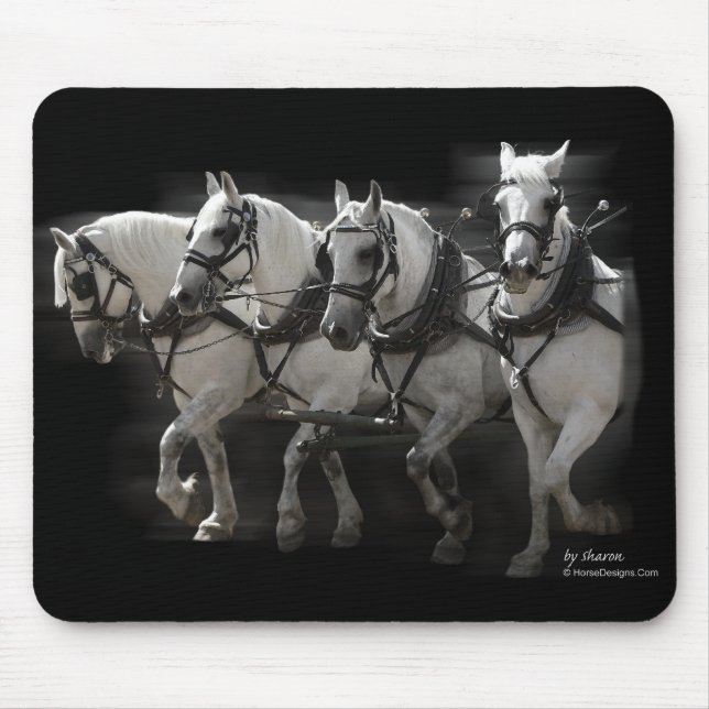 Grey Percheron Draught   Horses - Four Abreast Mouse Pad (Front)