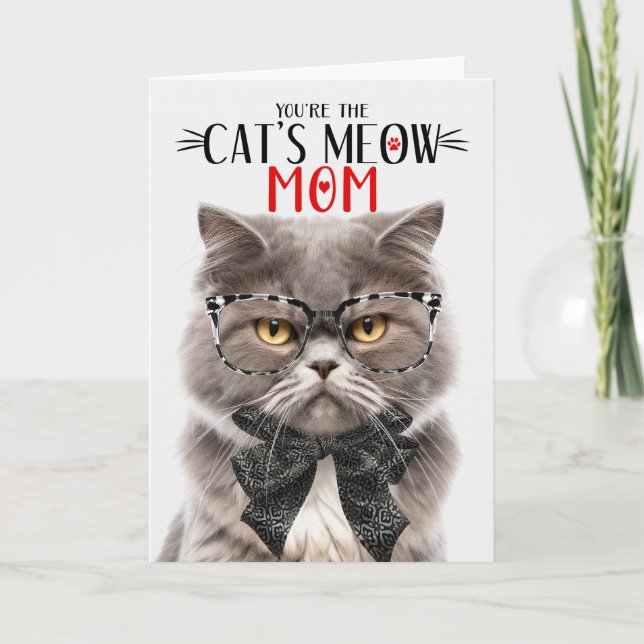 Grey Persian Cat for Mum on Mother's Day Holiday Card (Front)