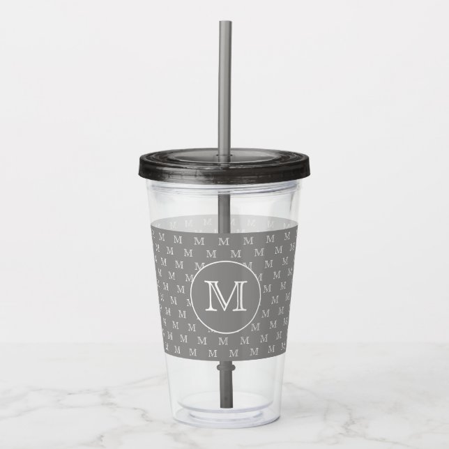 Grey Personal Monogram Pattern Acrylic Tumbler (Front)