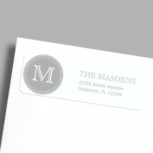Grey Personalised Custom Monogrammed Return Address Label