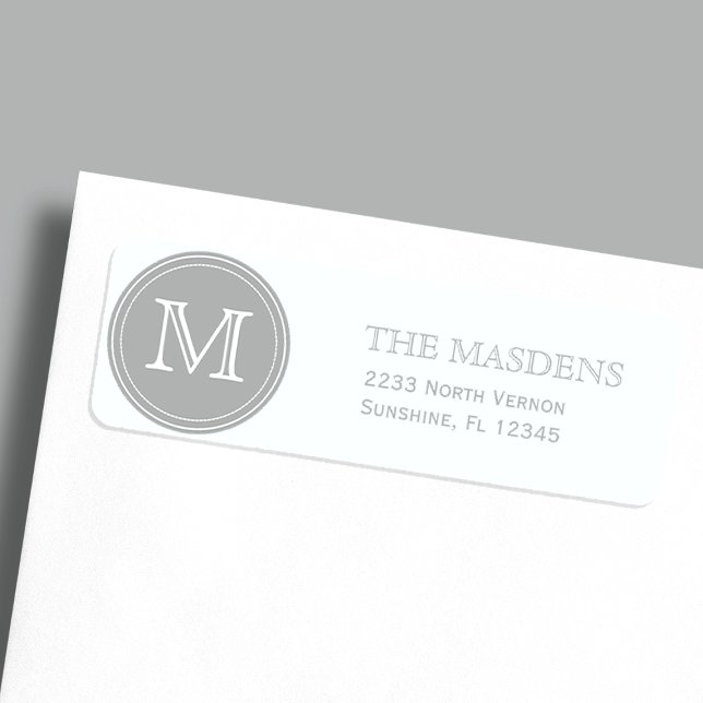 Grey Personalised Custom Monogrammed Return Address Label (Creator Uploaded)