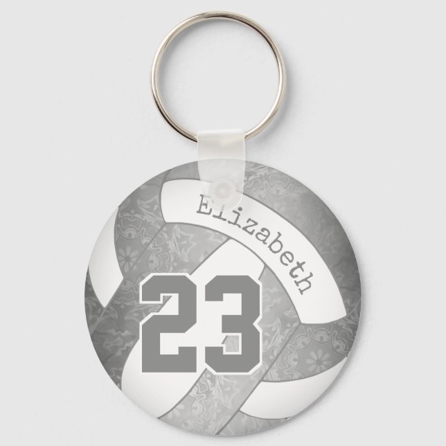 grey personalised girly volleyball key ring (Front)
