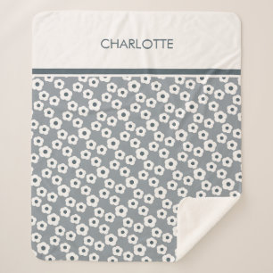 Grey Personalised Modern Retro Floral Pattern Sherpa Blanket