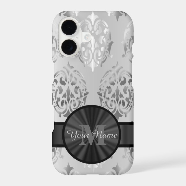 Grey personalised monogram damask pattern (Back)