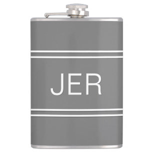 Grey Personalised Monogrammed  Initials Drink Hip Flask
