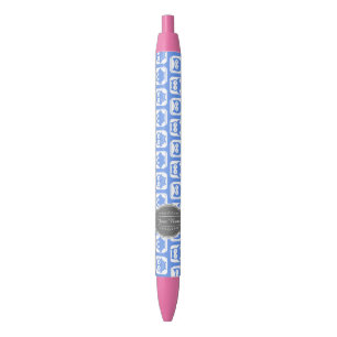 Grey Personalised Name Blue Owl Pattern Black Ink Pen