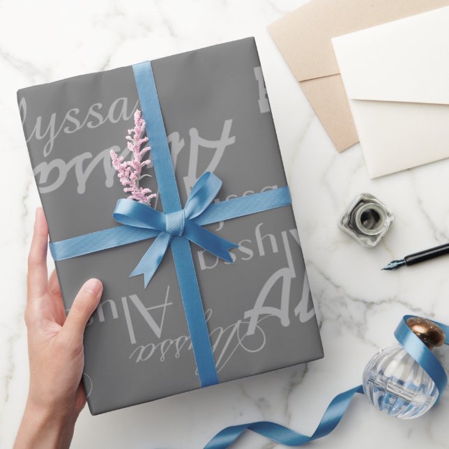 Grey Personalised Name Wrapping Paper (Gifting)