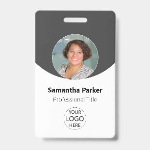 Grey Personalised Photo, Logo, Barcode Employee ID Badge