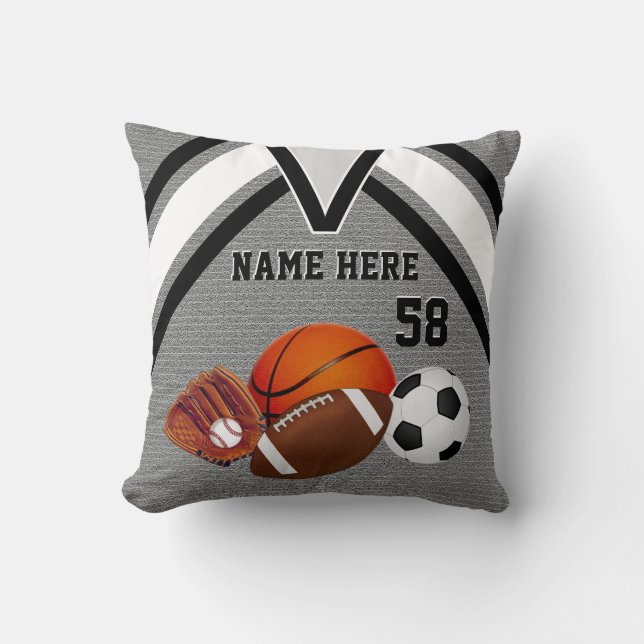 Grey Personalised Sports Throw Pillows Sports Room (Front)
