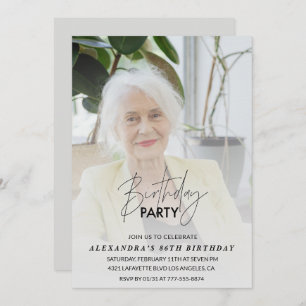 Grey Photo 86th birthday party invitation