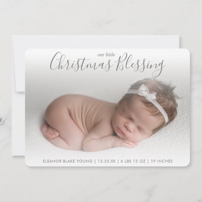 Grey Photo Birth Announcement Elegant Christmas (Front)