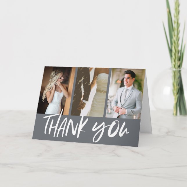 Grey Photo Hand Lettered Wedding Thank You (Front)