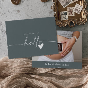 Grey Photo Hello Baby Announcement Card