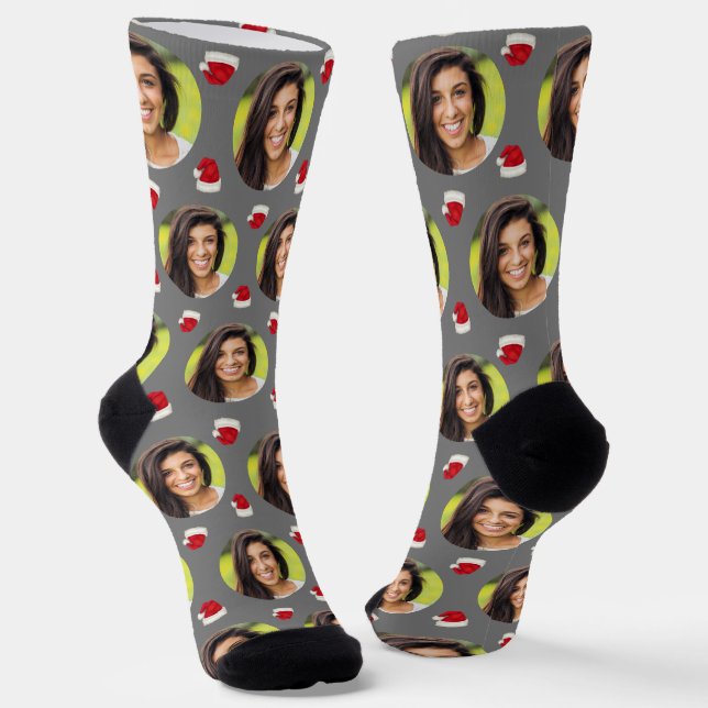 Grey Photo of Girlfriend For Boyfriend Christmas Socks (Angled)