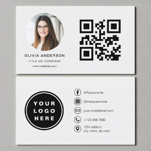 Grey Photo with QR Code Social Media Business Card