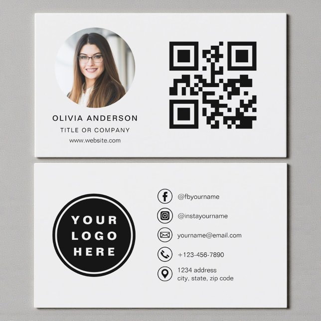 Grey Photo with QR Code Social Media Business Card (Creator Uploaded)