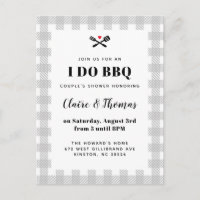 Grey Picnic Plaid Cloth I Do BBQ Invitation