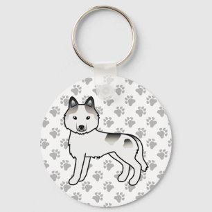 Grey Piebald Siberian Husky Cartoon Dog & Paws Key Ring