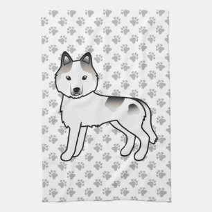 Grey Piebald Siberian Husky Cute Cartoon Dog Tea Towel