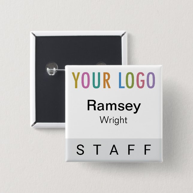 Grey Pinback Staff Badge Event Logo Square Name (Front & Back)
