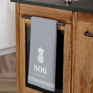Grey Pineapple House Number & Street Name Tea Towel
