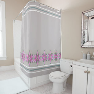 Grey Pink and Teal Elegant Designed Shower Curtain