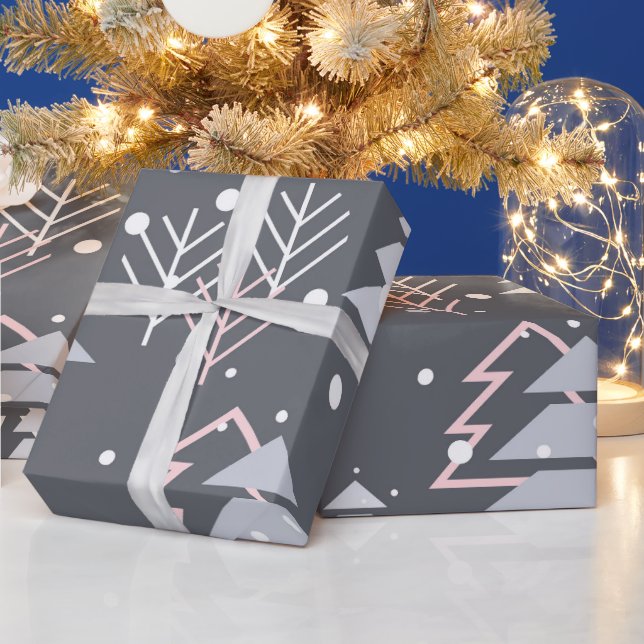 Grey pink and white snow wrapping paper (Holidays)