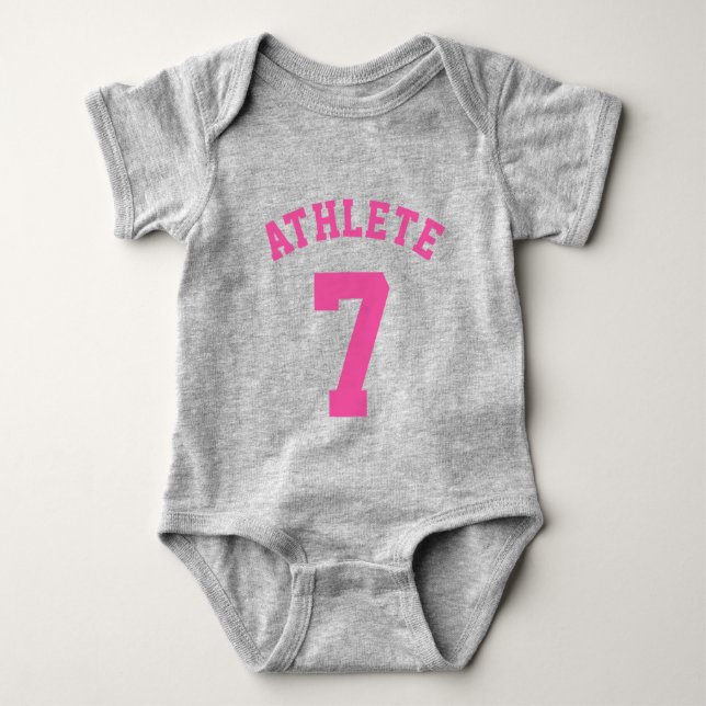 Grey & Pink Baby | Sports Jersey Design Baby Bodysuit (Front)