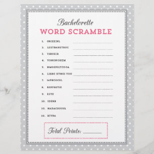 Grey & Pink Bachelorette Word Scramble Game