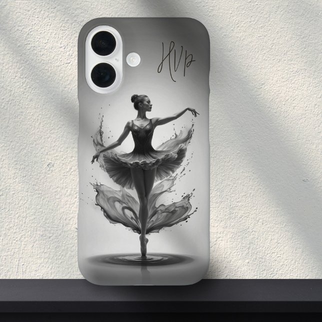 Grey Pink Ballerina Splash Custom Initials Ballet  Case-Mate iPhone Case (Creator Uploaded)