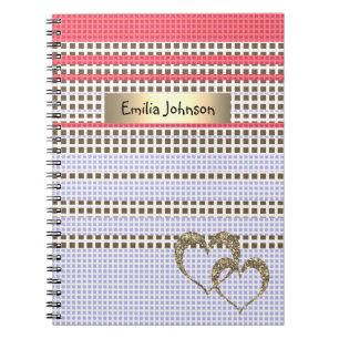 Grey, pink, brown, plaid notebook